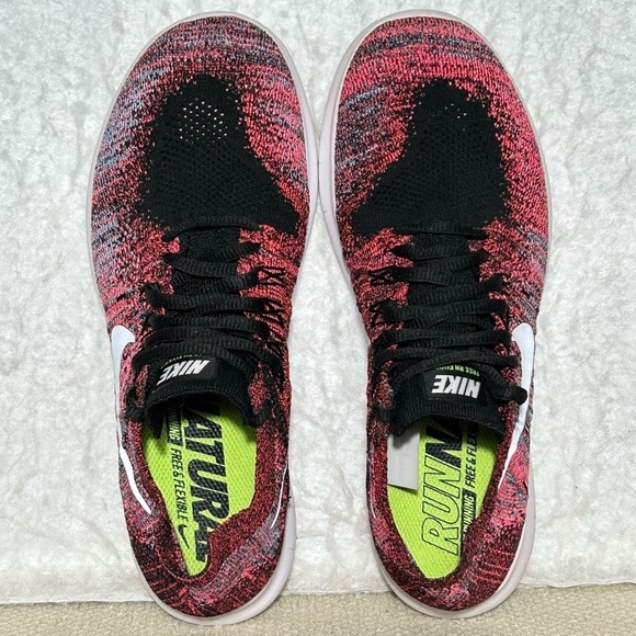Nike Free RN Flyknit Womens Red Black Knit Running Sneakers Shoes Size US 8.5 - Picture 5 of 11